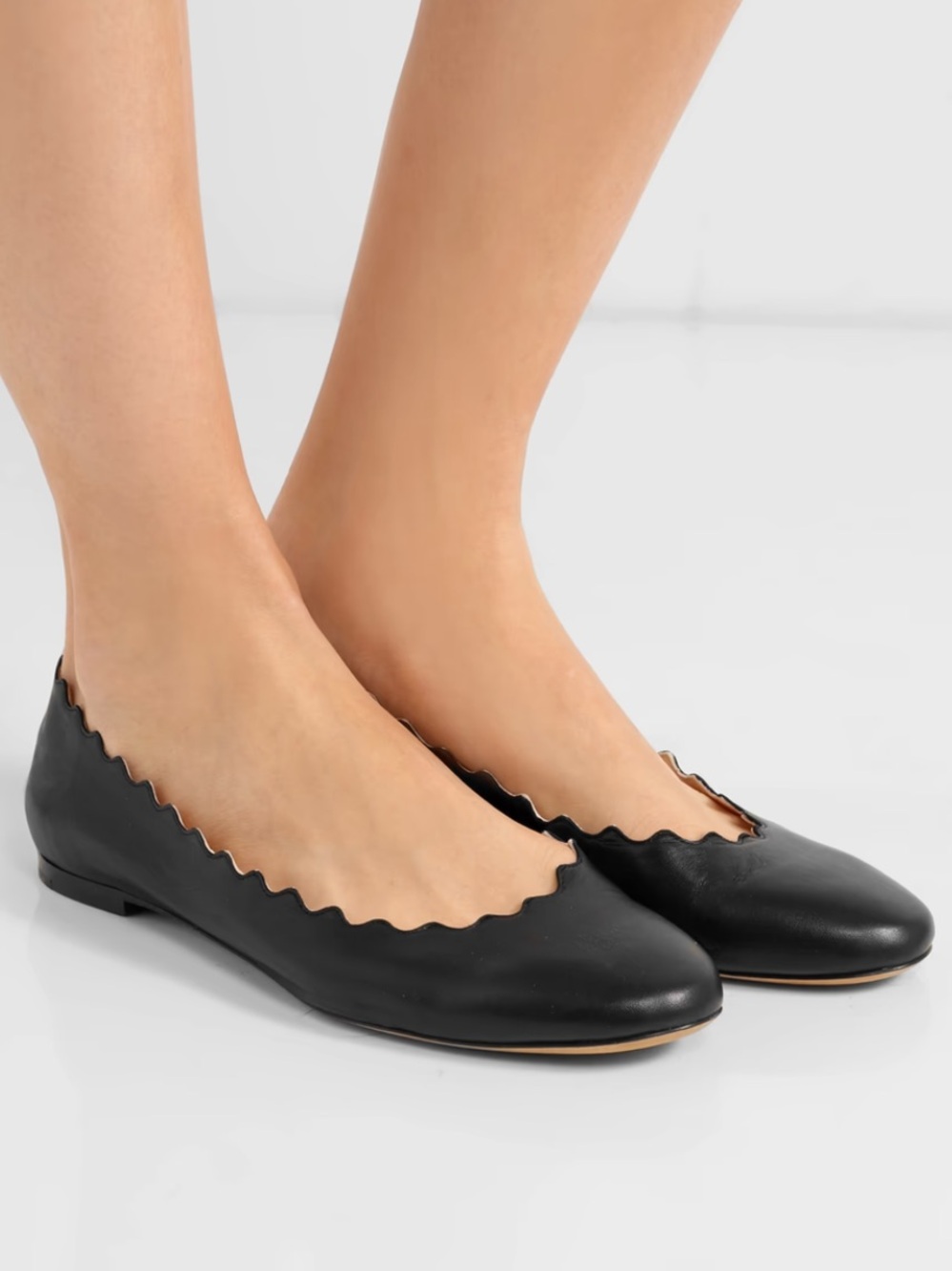 Chloé Black Scalloped Edge Leather Flats